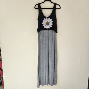 Espresso Maxi Dress Women Sz M Gray/Black Daisy Design Sleeveless Jersey Knit